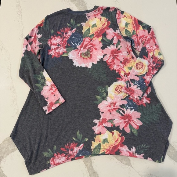 Philosophy Floral Botanical Trellis Asymmetrical Tunic Women’s Medium Gray/Pink - Picture 6 of 6